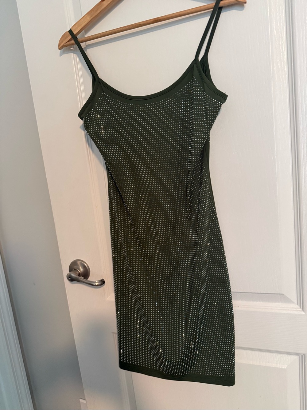 Daisy Olive Green Rhinestone Slip Mini Dress